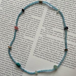 Crystals with blue glass beads necklace